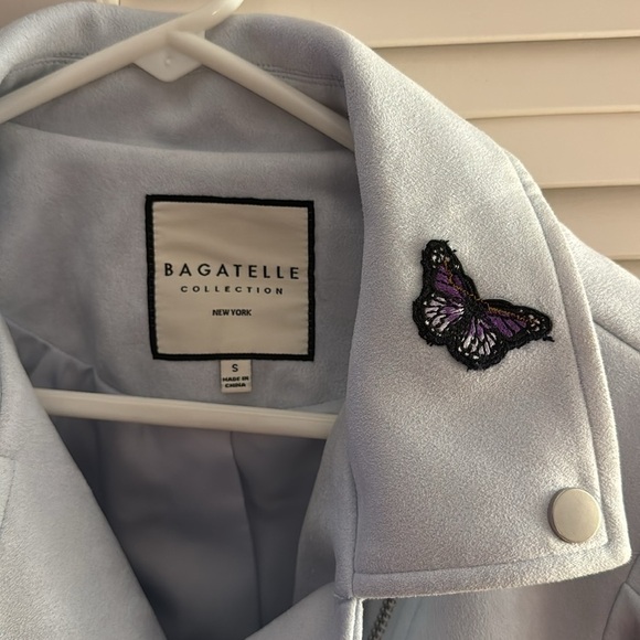 Bagatelle faux suede light blue jacket, size small NWT Butterfly Patch - Picture 5 of 6